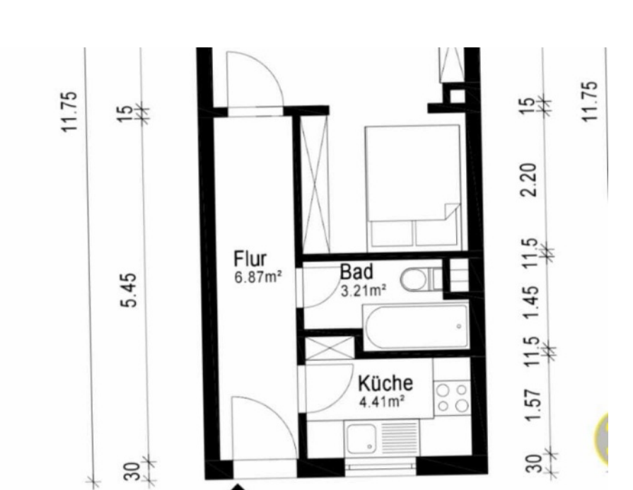 Grundriss 40 qm Apartment Rudolf-Breitscheid-Strasse 42 Wedel